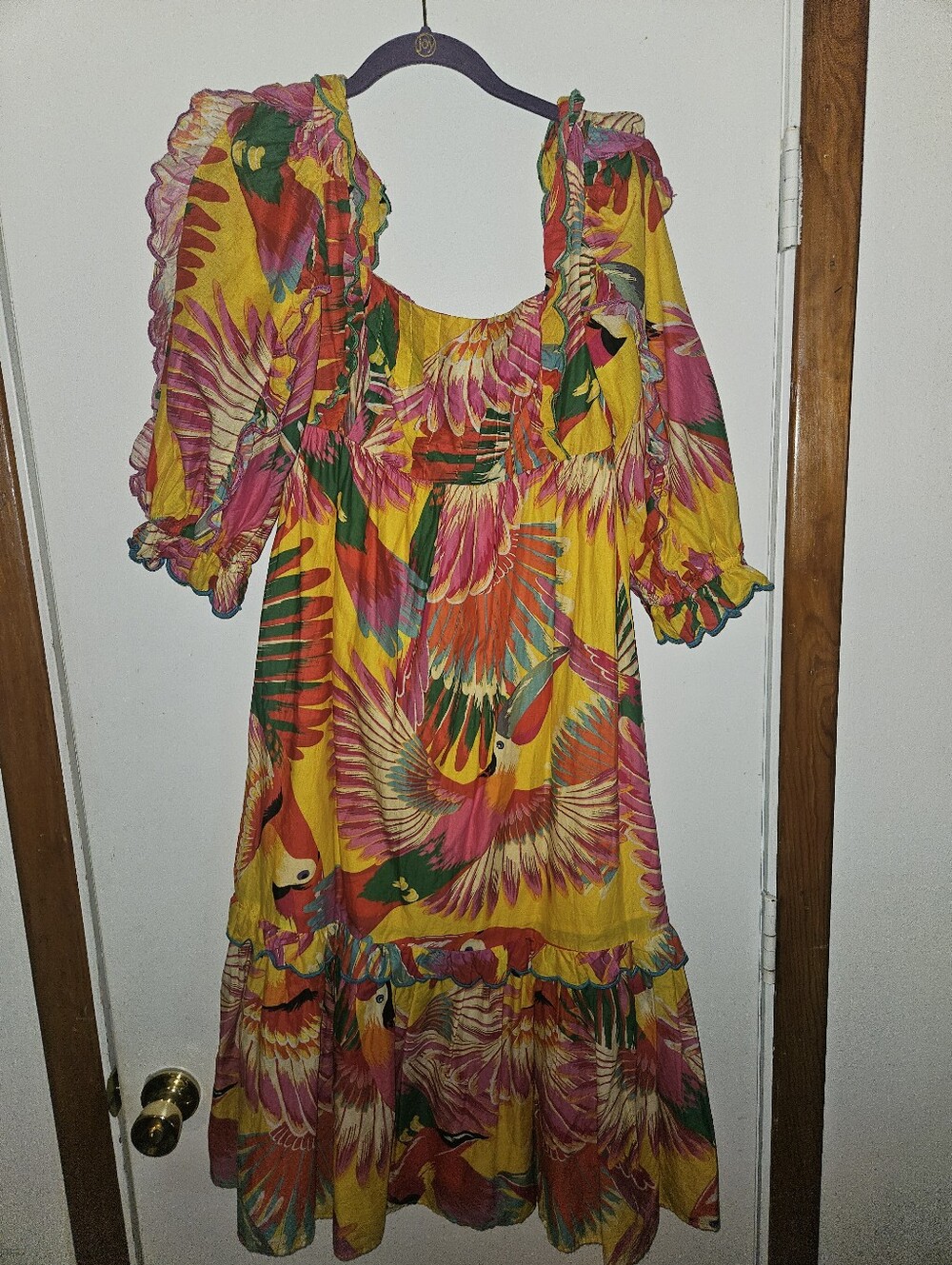 FARM RIO Colorful Toucans Scalloped Midi Dress Size Xs - Picture 6 of 6